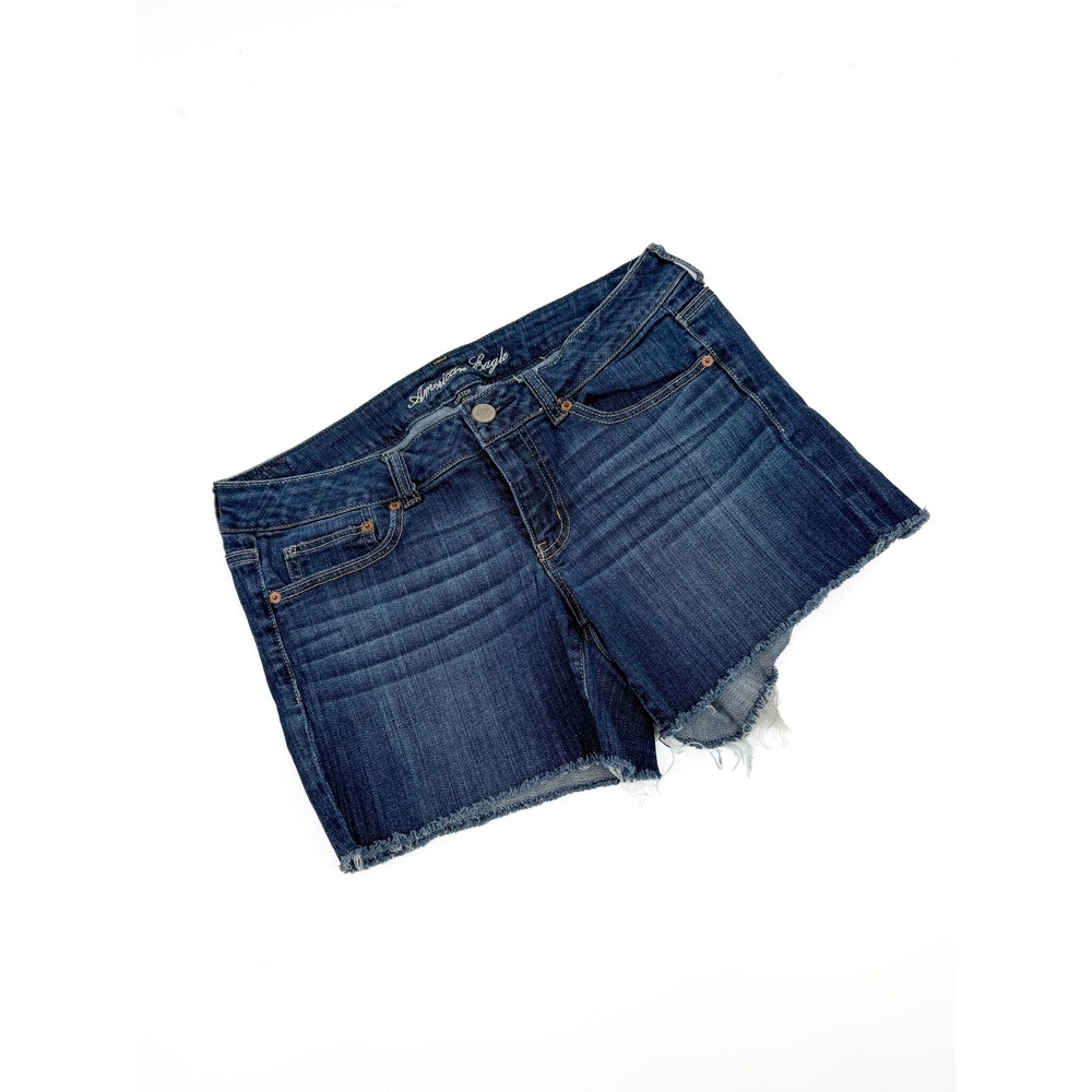 American Eagle Jean Shorts Women 12 Blue Stretch Denim Cutoff Raw Hem Casual